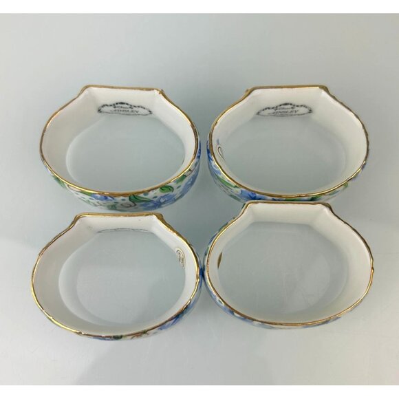 Two's Company Ainsley Chintz Blue Floral Ceramic Porcelain Napkin Rings Set of 4 - Picture 9 of 14